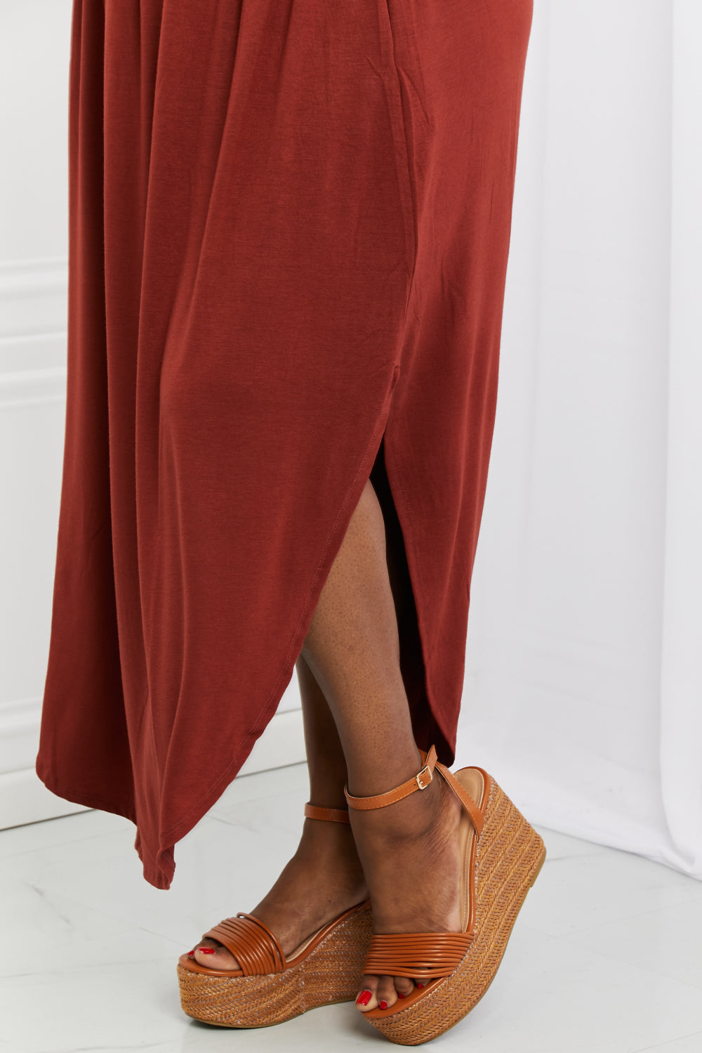 Smocked Waist Side Slit Maxi Skirt With Pockets