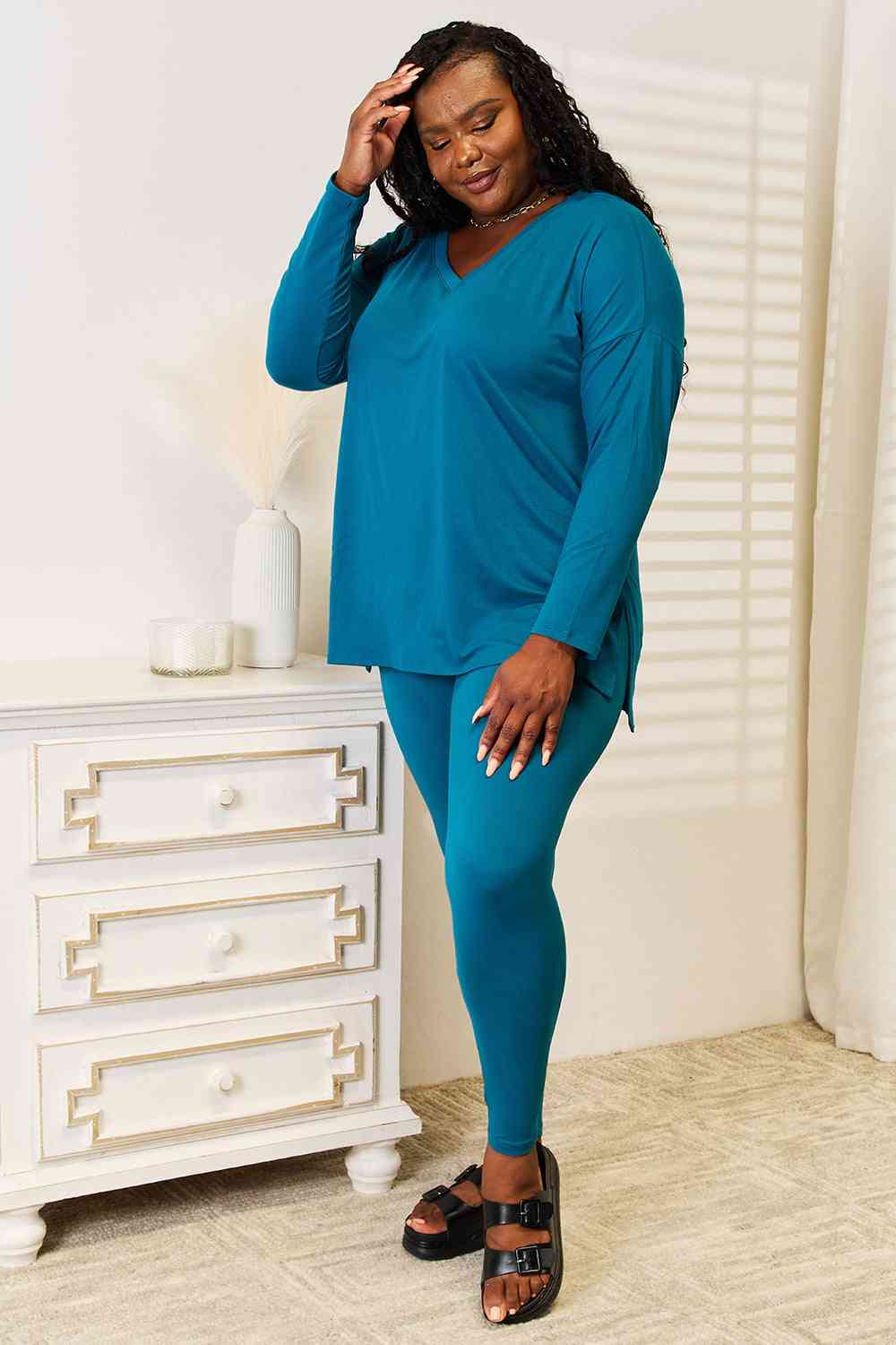 Brushed DTY Microfiber Loungewear Set (V-Neck Long Sleeve)