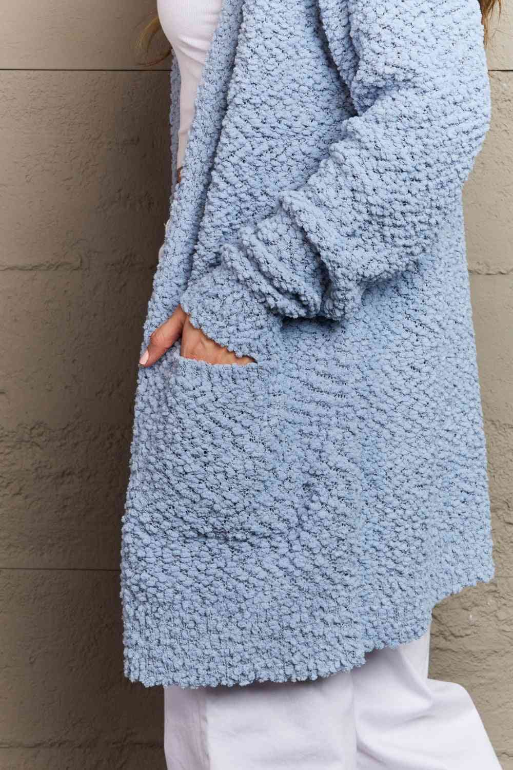 Long Sleeve Popcorn Sweater Cardigan With Pockets