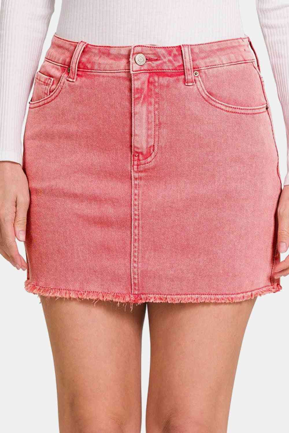 Acid Washed Frayed Hem Skirt
