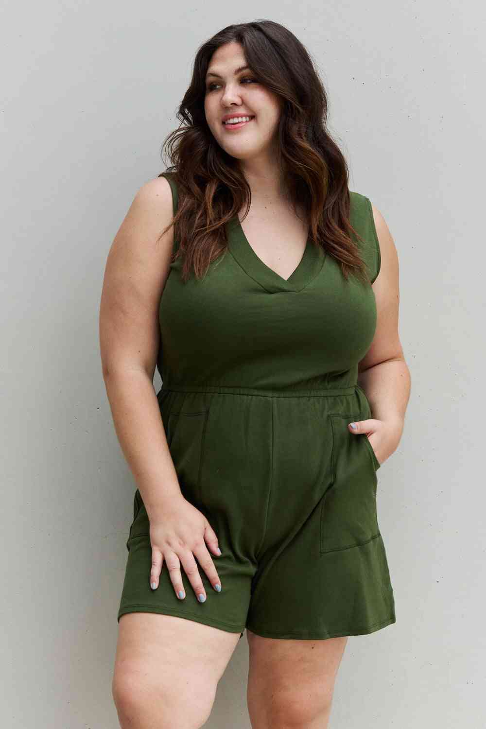 Cotton Sleeveless Romper With Pockets