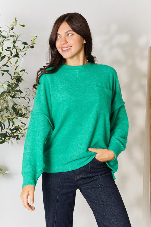 Brushed Melange Drop Shoulder Oversized Sweater