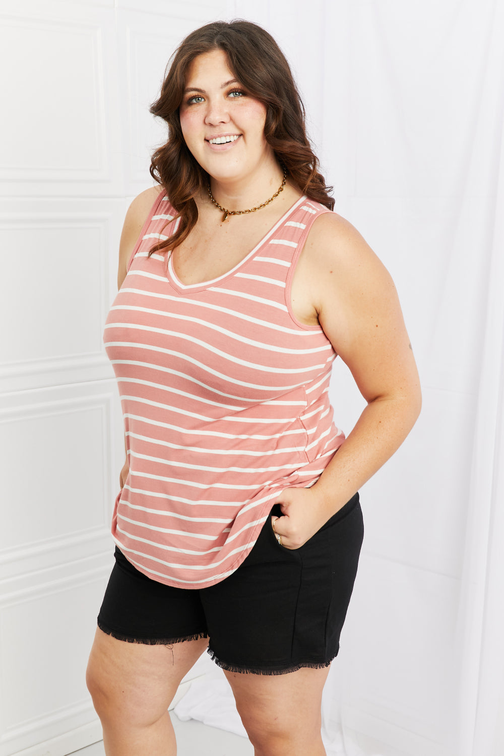 Stripe Sleeveless V-Neck Top