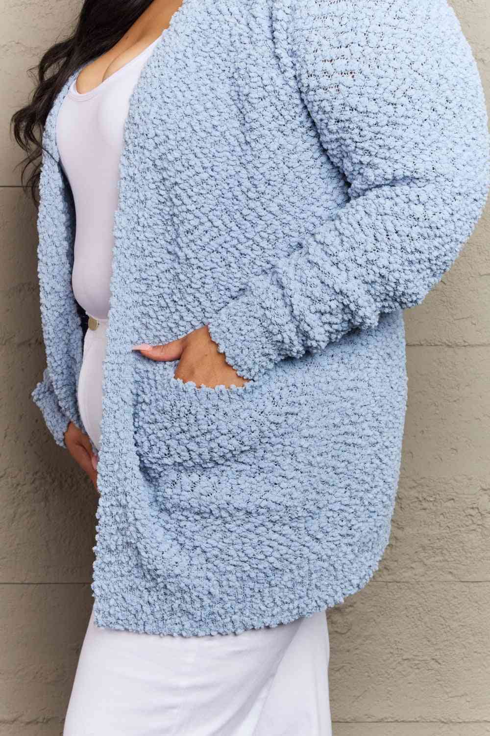 Long Sleeve Popcorn Sweater Cardigan With Pockets