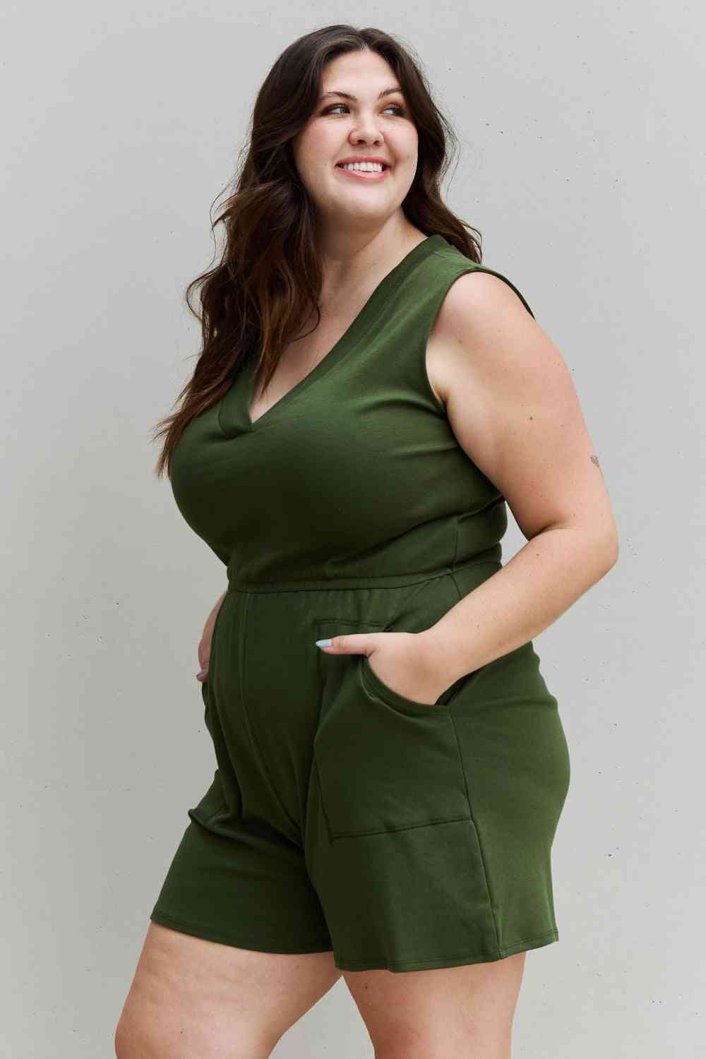 Cotton Sleeveless Romper With Pockets