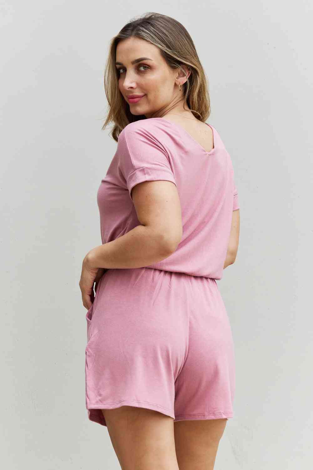 Romper With Elastic Waist & Back Keyhole Opening
