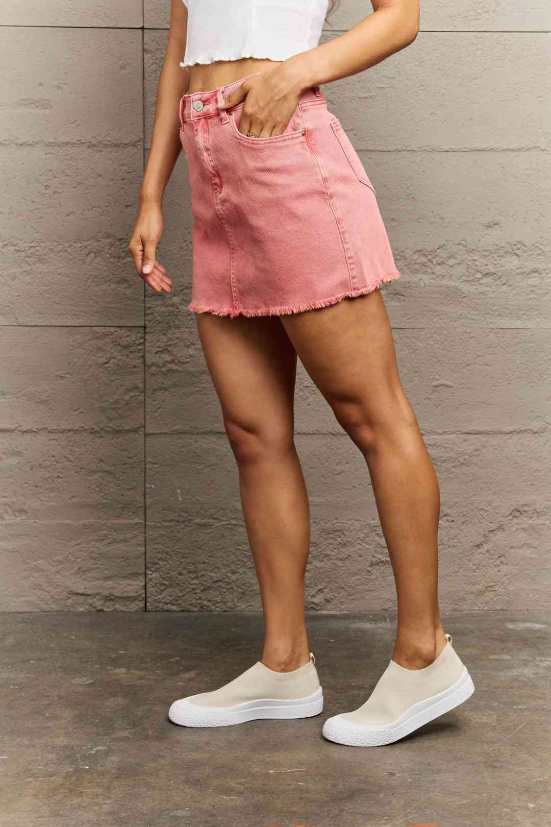 Acid Washed Frayed Hem Skirt