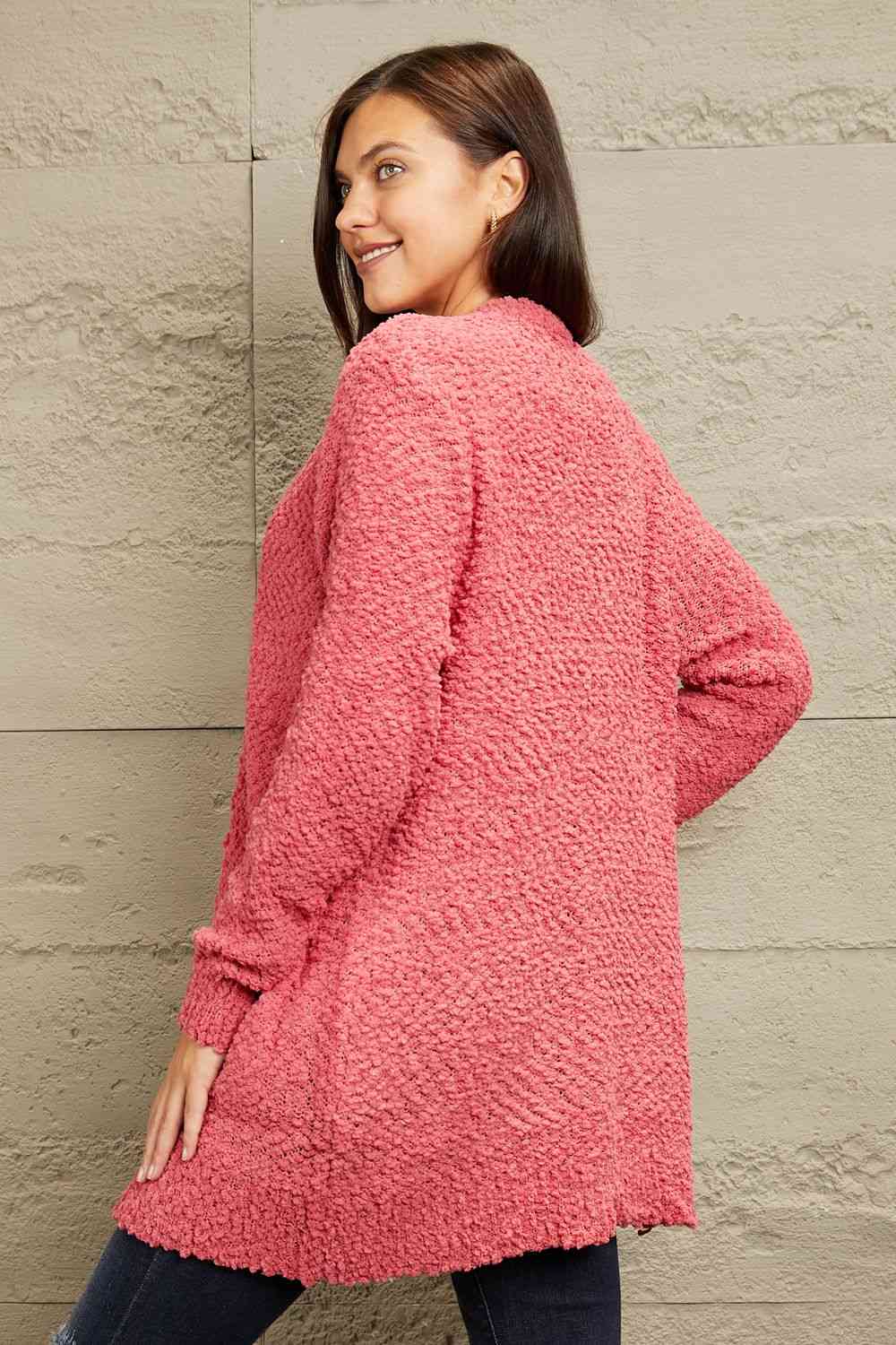 Long Sleeve Popcorn Sweater Cardigan With Pockets
