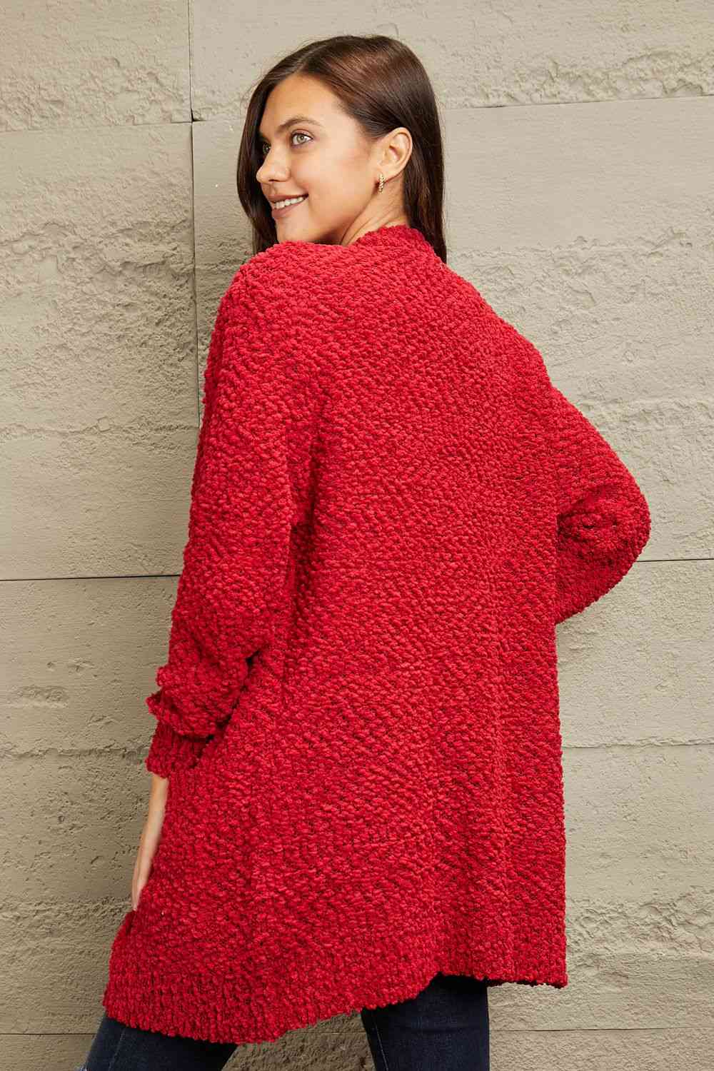 Long Sleeve Popcorn Sweater Cardigan With Pockets
