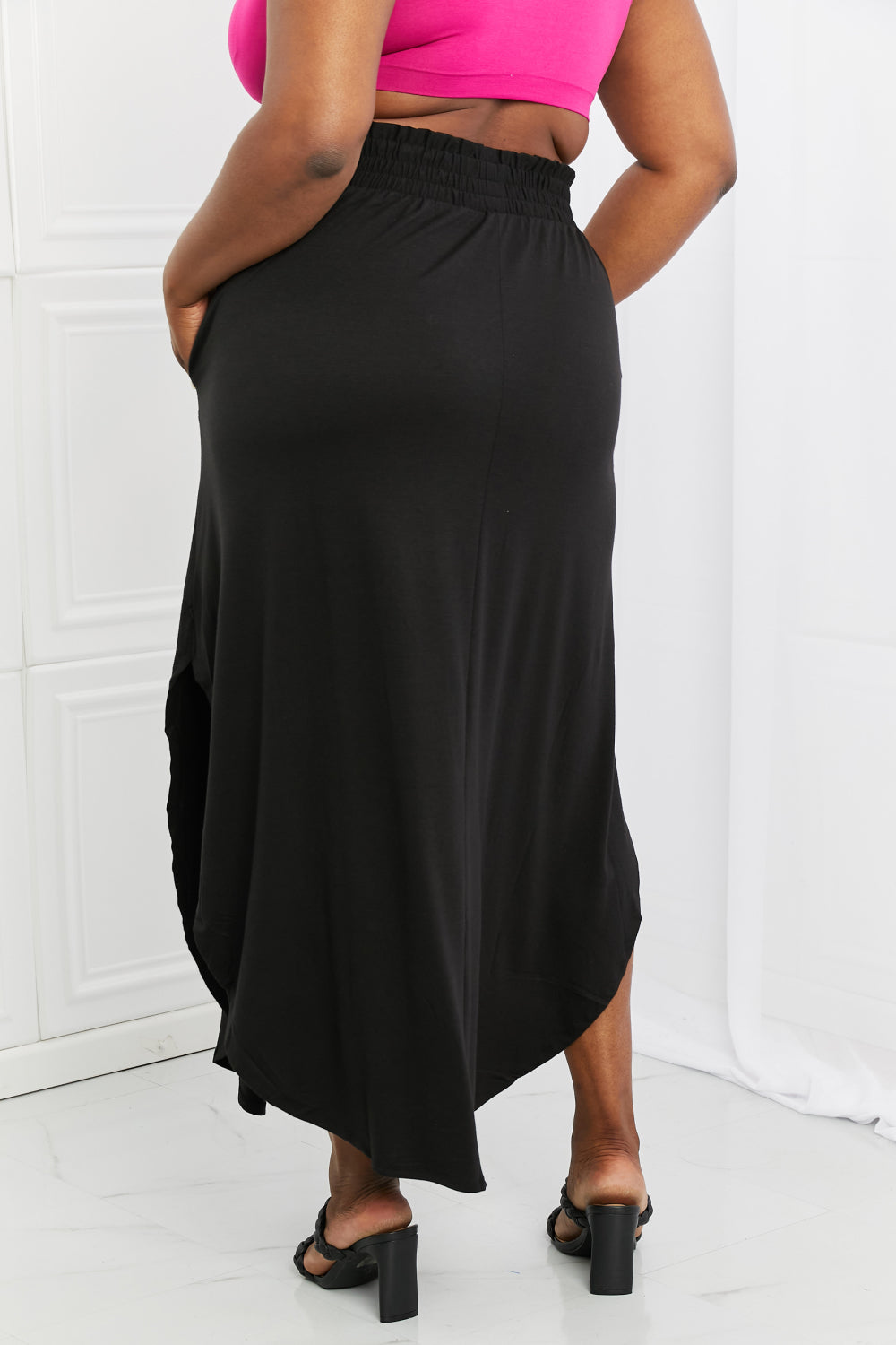 Smocked Waist Side Slit Maxi Skirt With Pockets
