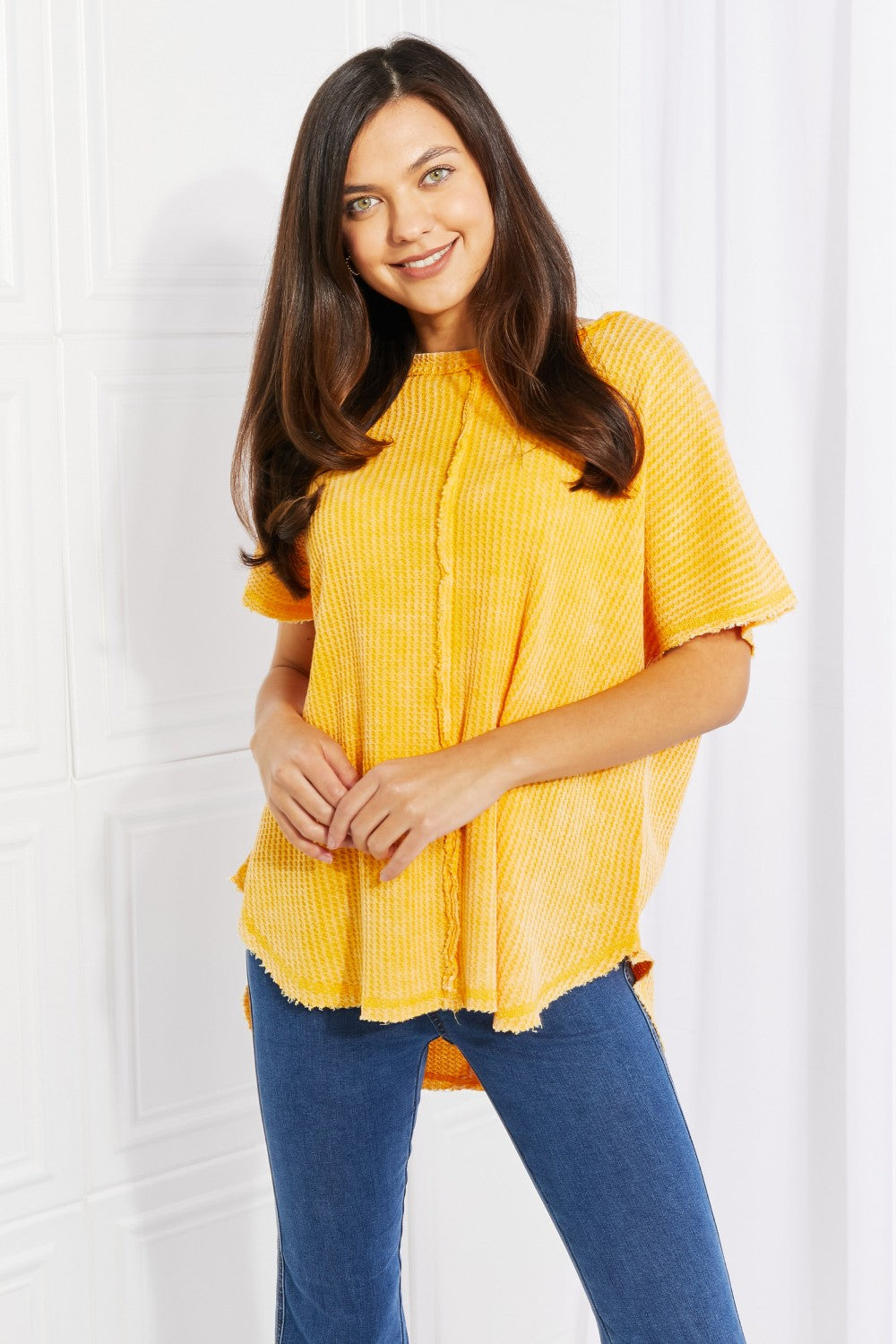 Washed Baby Waffle Short Sleeve Top