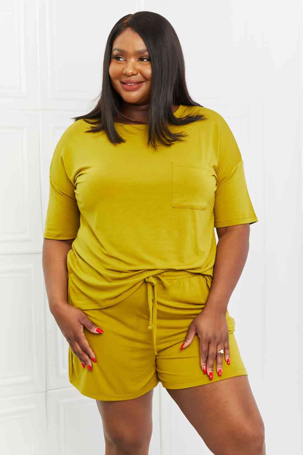 Drop Shoulder Top & Drawstring Waist Shorts Set