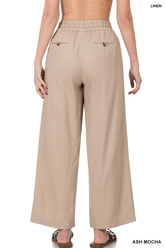 Zenana Linen Drawstring Waist Pants With Pockets