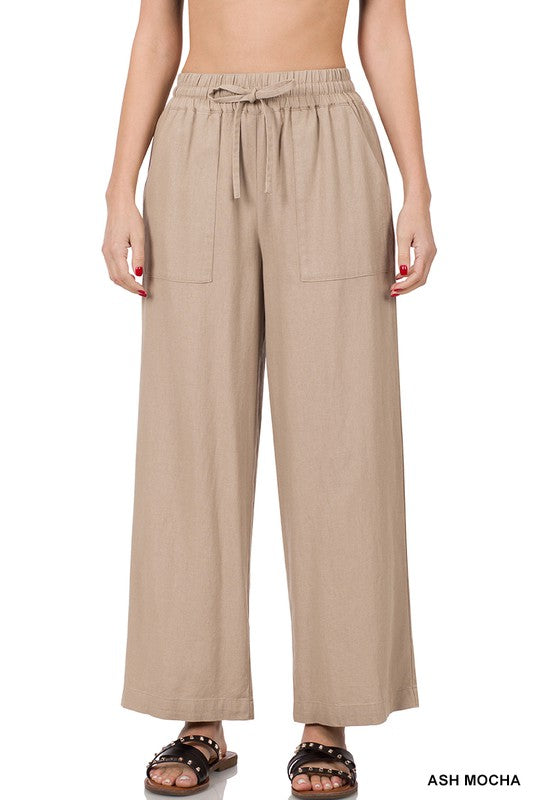 Zenana Drawstring Elastic Waist Wide Leg Crop Pants, S-XL, Women's  Clothing Boutique