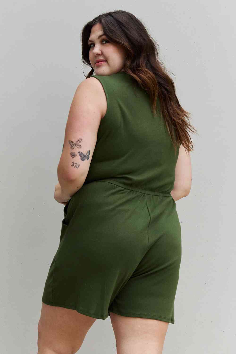 Cotton Sleeveless Romper With Pockets
