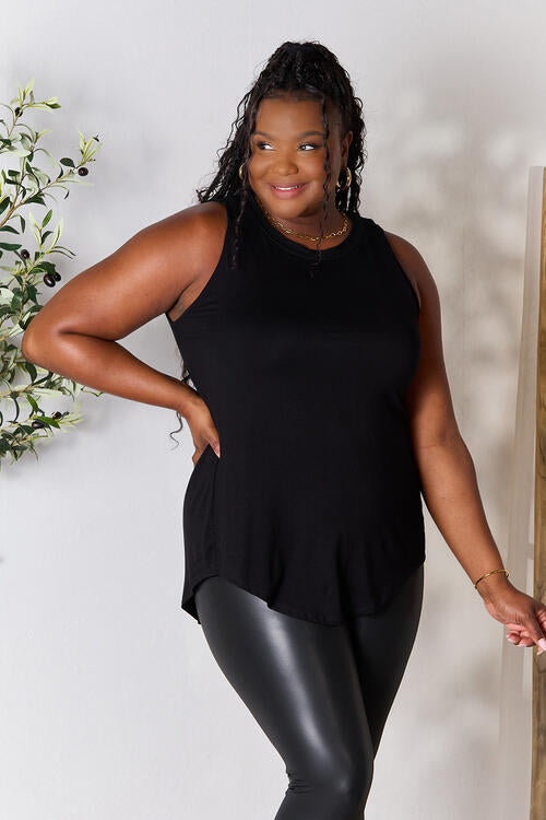 Luxe Rayon Sleeveless Round Neck Hi-Low Hem Top
