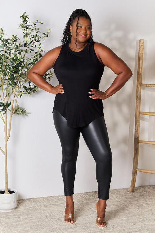 Luxe Rayon Sleeveless Round Neck Hi-Low Hem Top