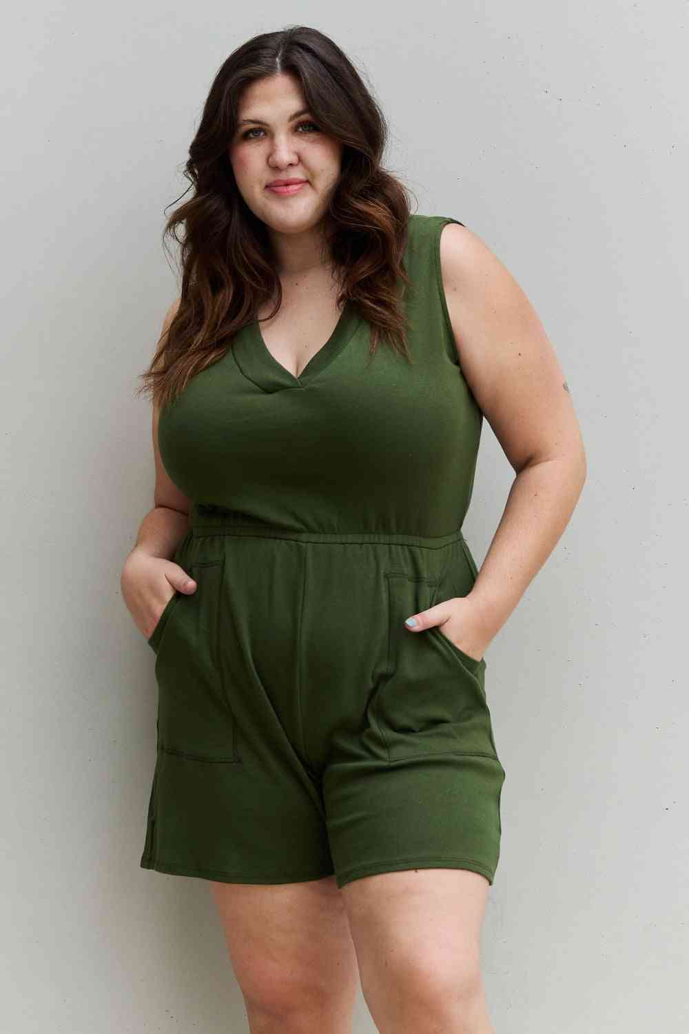 Cotton Sleeveless Romper With Pockets
