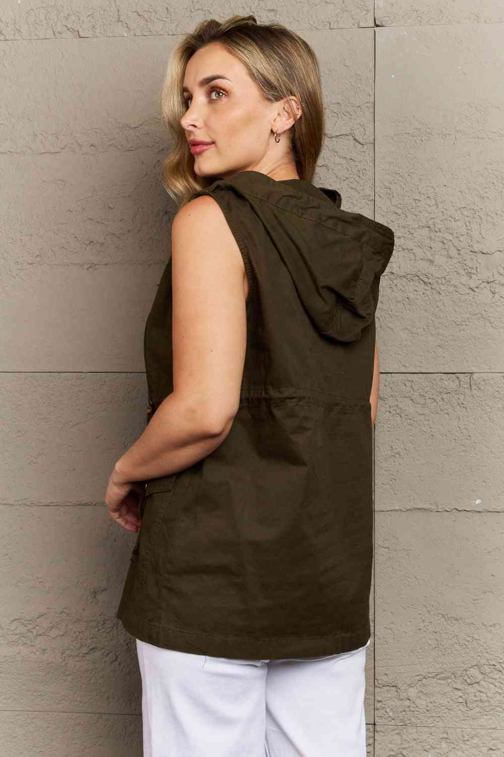 Drawstring Waist Military Hoodie Vest