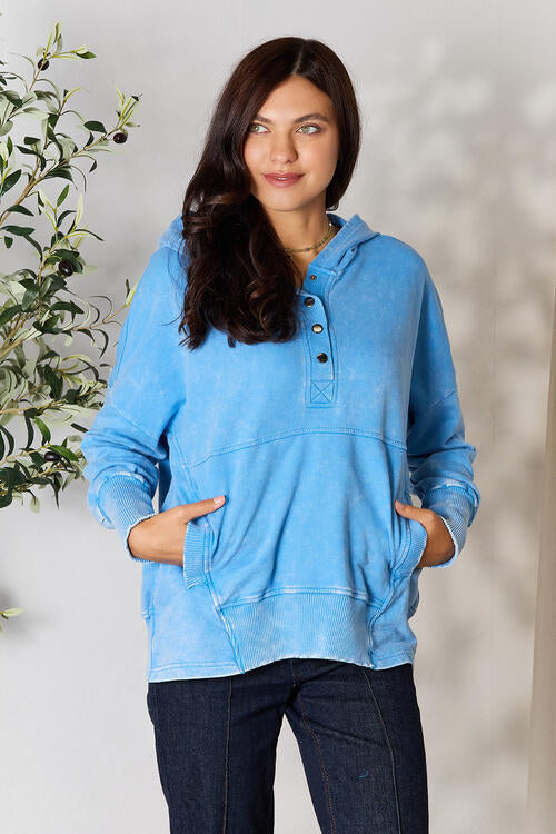 French Terry Acid Wash Kangaroo Pocket Hoodie