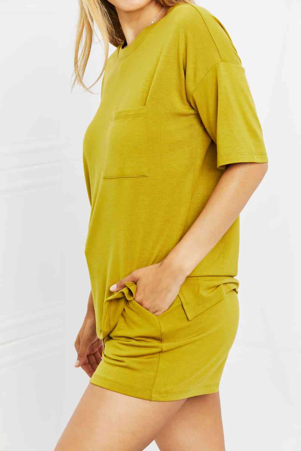 Drop Shoulder Top & Drawstring Waist Shorts Set