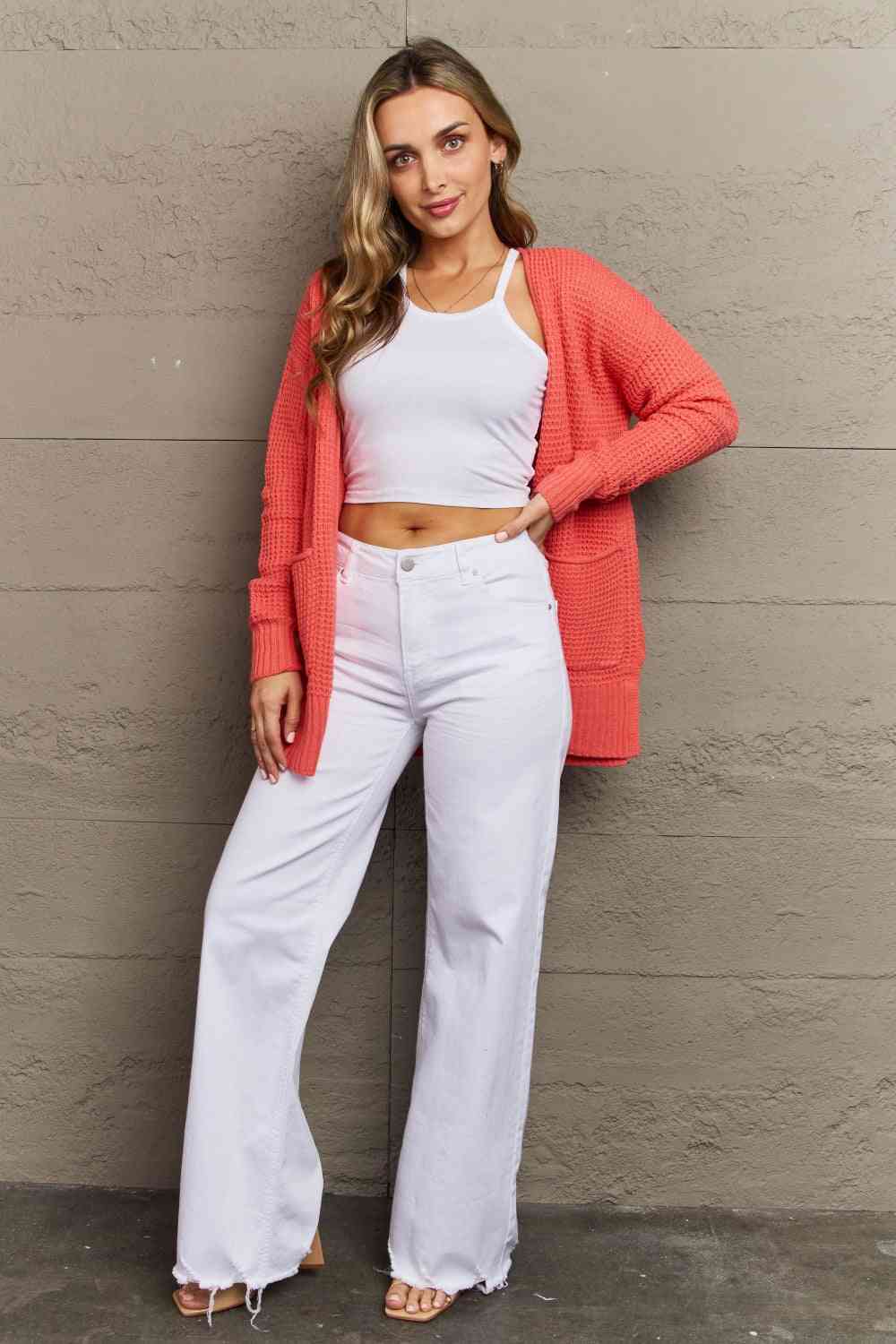 Low Gauge Waffle Open Cardigan Sweater