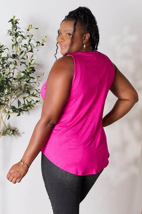 Luxe Rayon Sleeveless Round Neck Hi-Low Hem Top