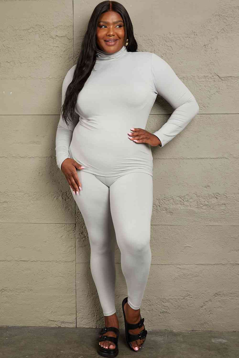 Microfiber Mock Neck Top & Leggings Set