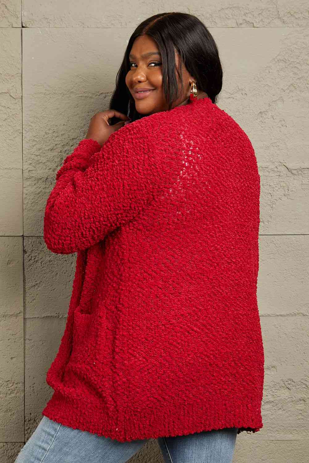 Long Sleeve Popcorn Sweater Cardigan With Pockets
