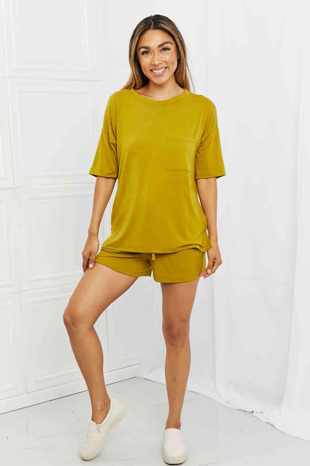 Drop Shoulder Top & Drawstring Waist Shorts Set