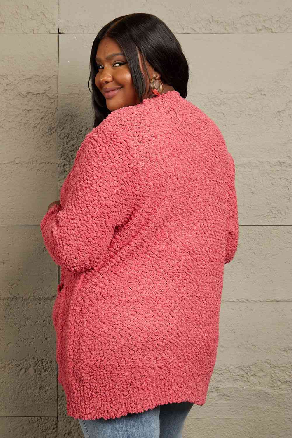 Long Sleeve Popcorn Sweater Cardigan With Pockets