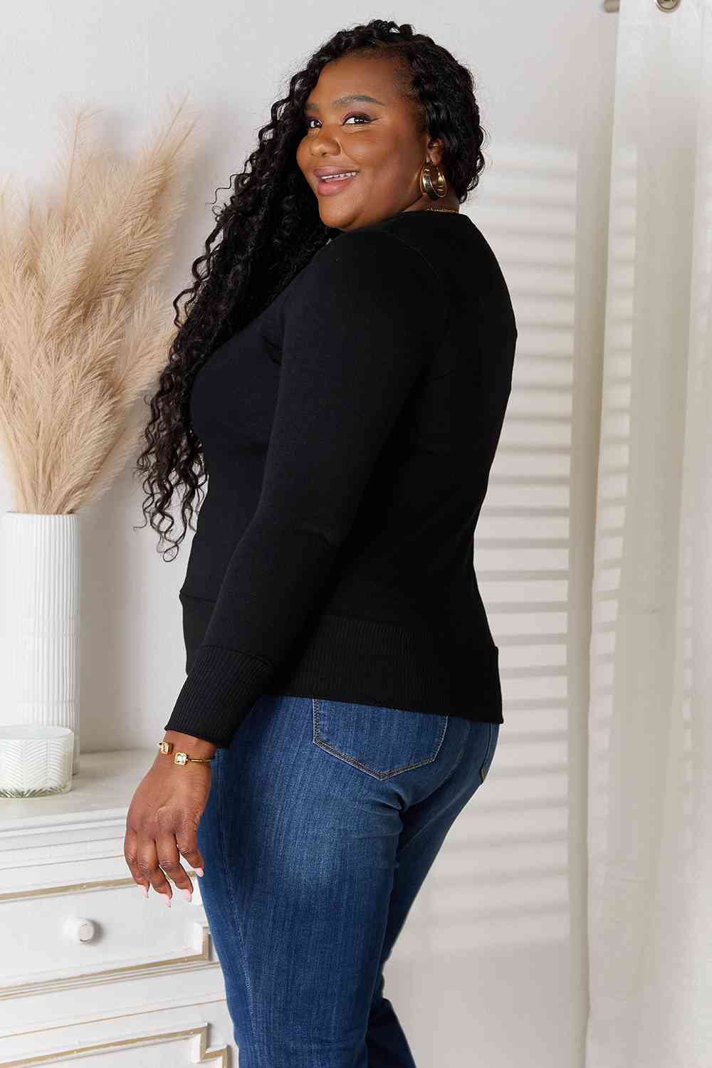 Snap Button Sweater Cardigan With Ribbed Detail