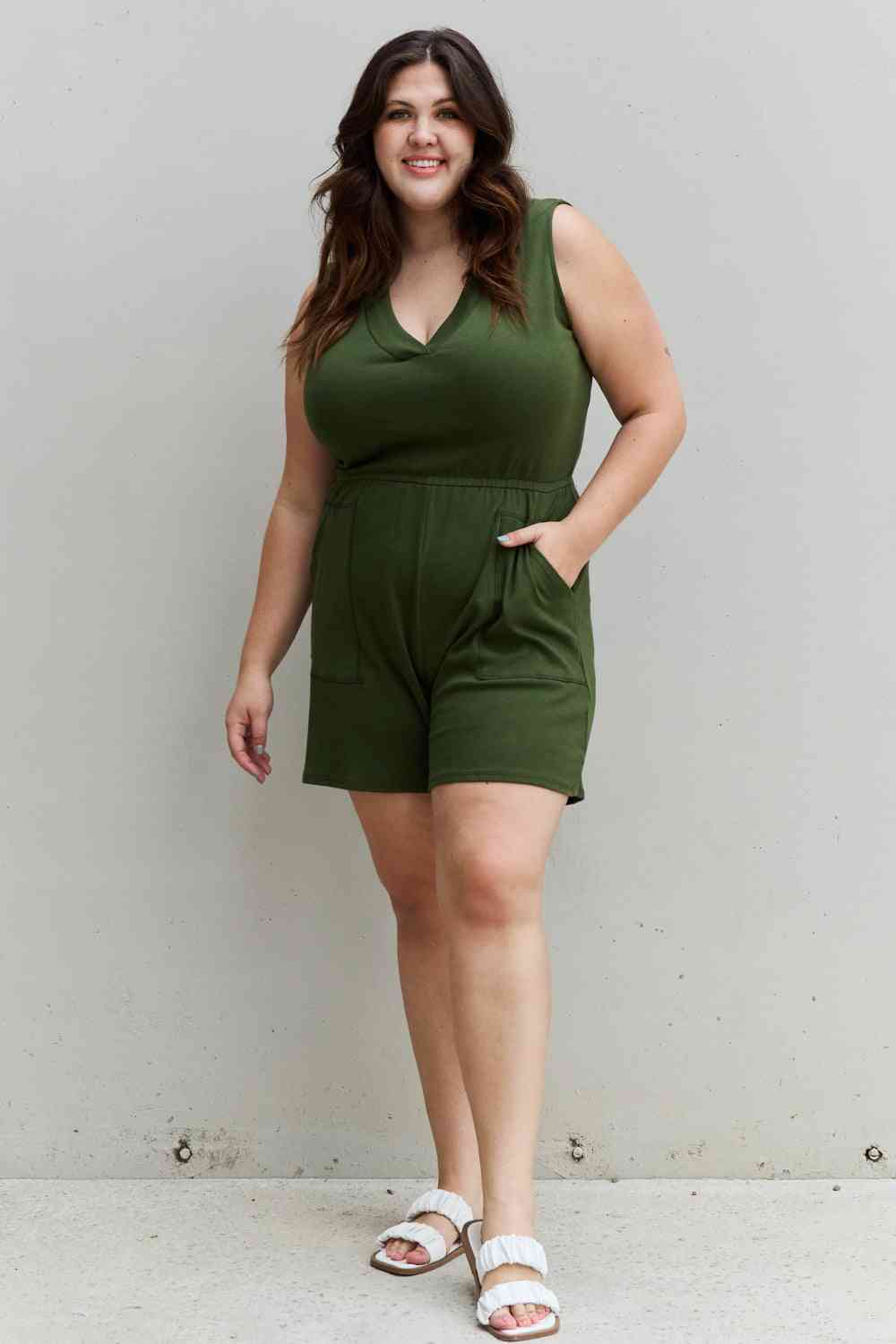 Cotton Sleeveless Romper With Pockets