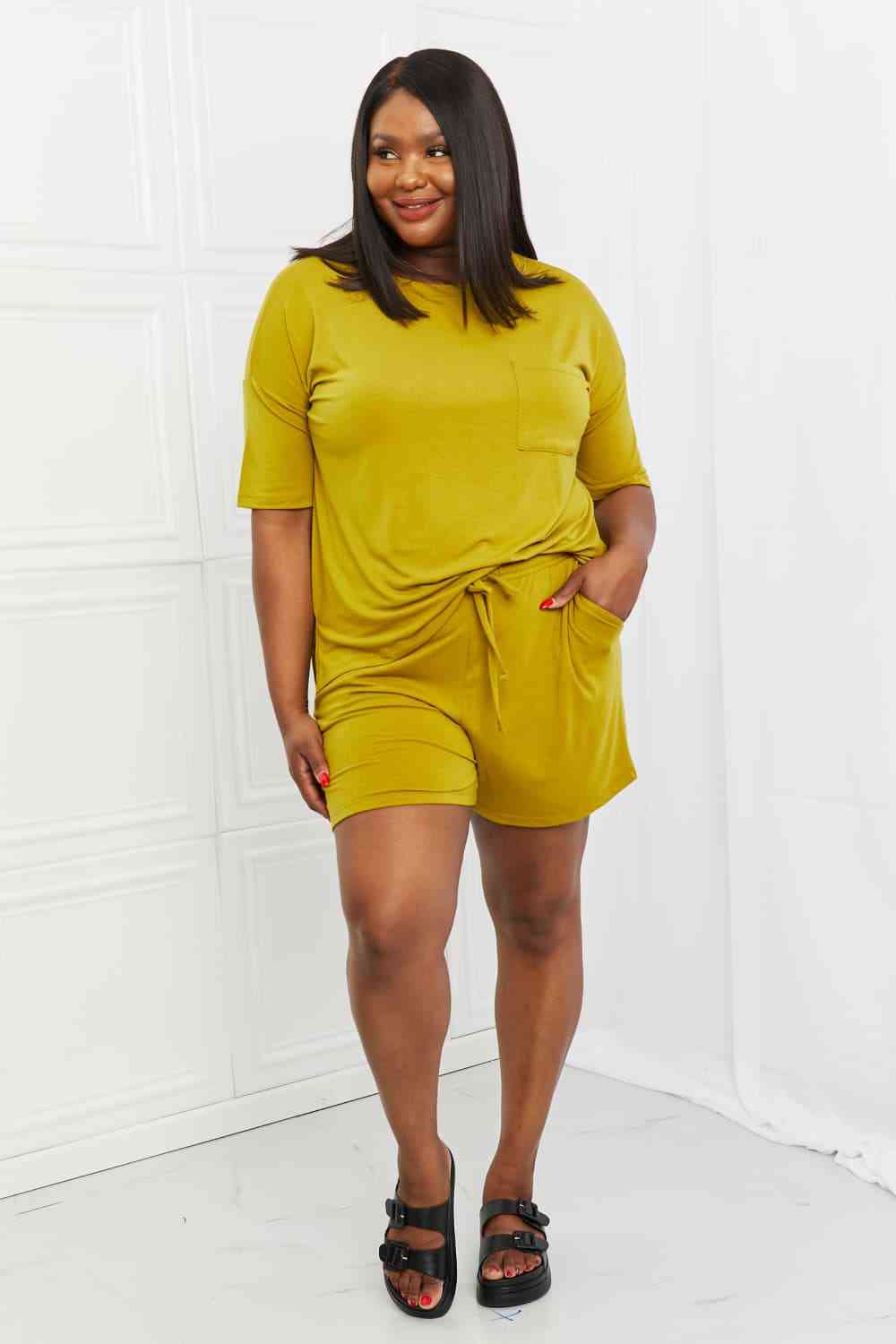 Drop Shoulder Top & Drawstring Waist Shorts Set