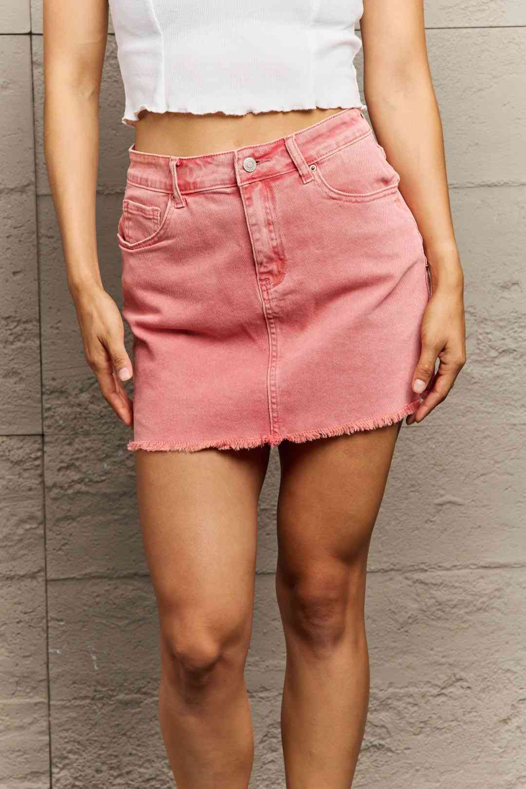 Acid Washed Frayed Hem Skirt
