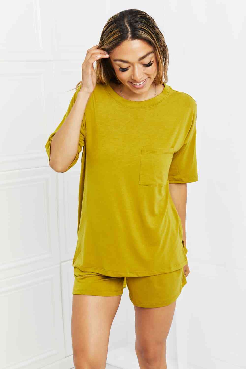 Drop Shoulder Top & Drawstring Waist Shorts Set