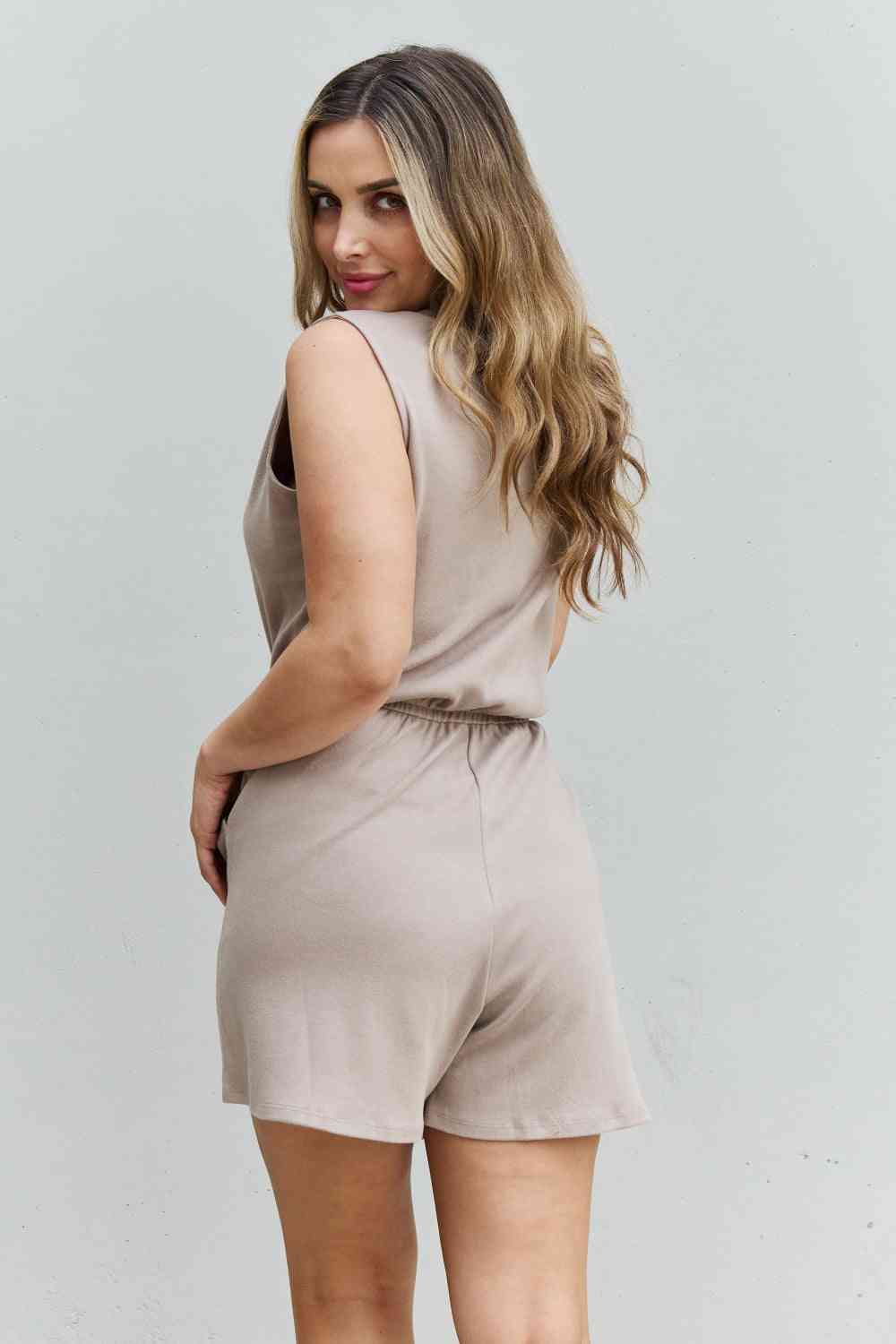 Cotton Sleeveless Romper With Pockets