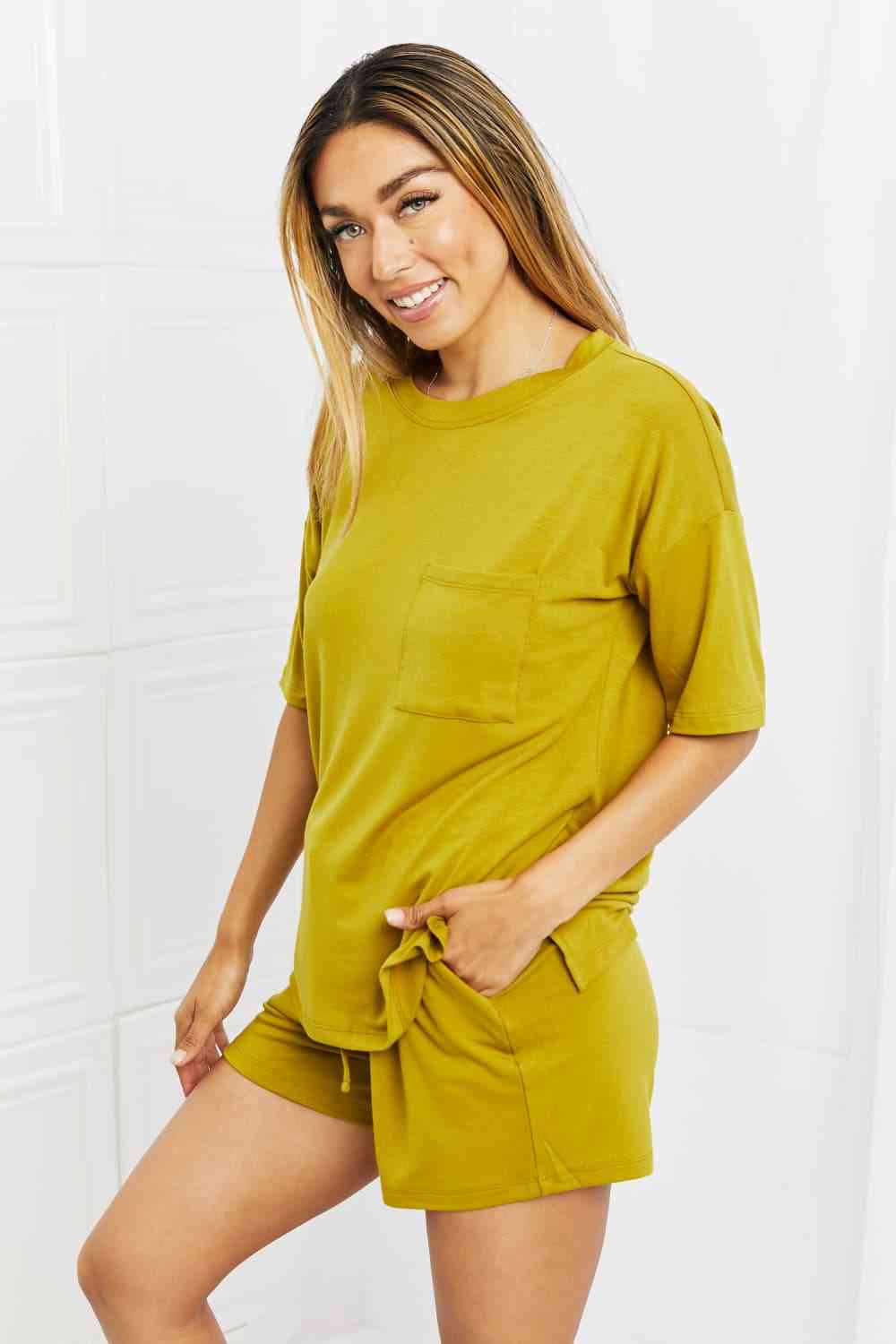 Drop Shoulder Top & Drawstring Waist Shorts Set