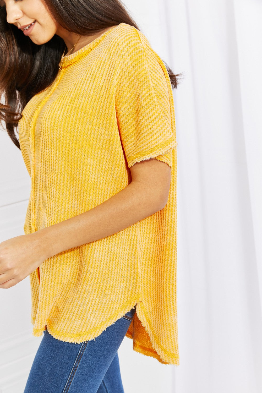 Washed Baby Waffle Short Sleeve Top