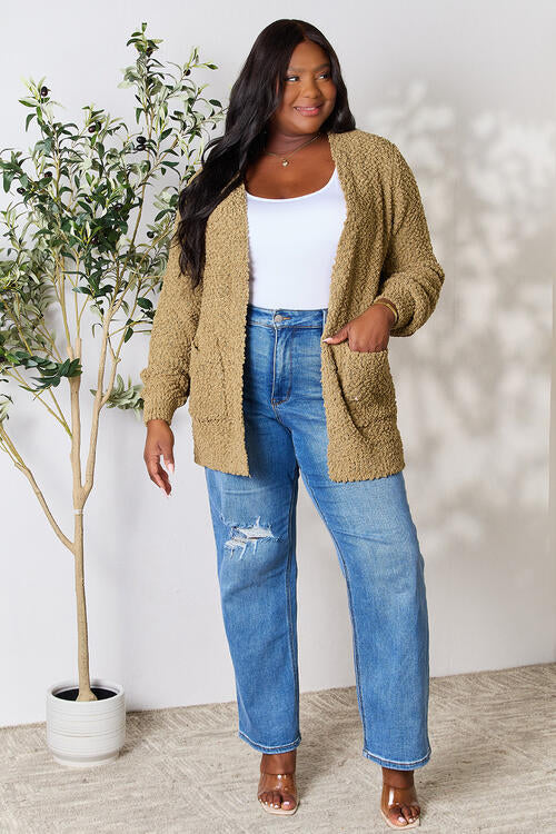 Puff Sleeve Popcorn Cardigan With Pockets