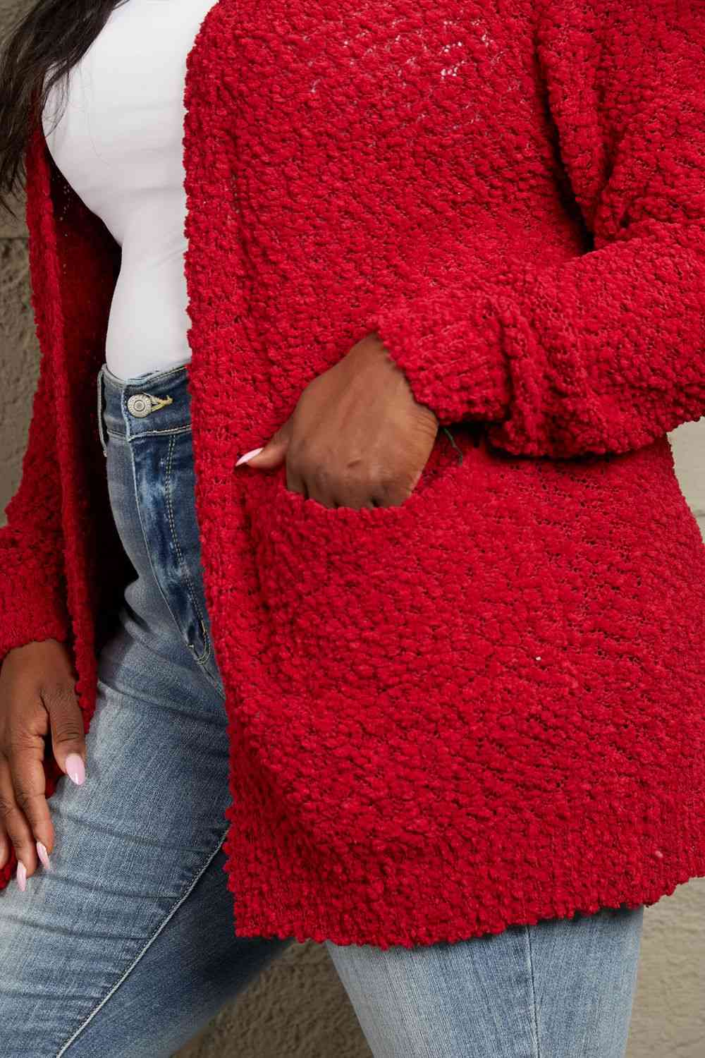 Long Sleeve Popcorn Sweater Cardigan With Pockets