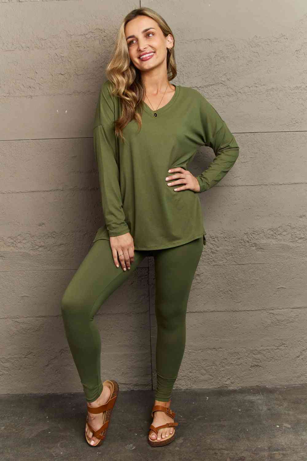 Brushed DTY Microfiber Loungewear Set (V-Neck Long Sleeve)
