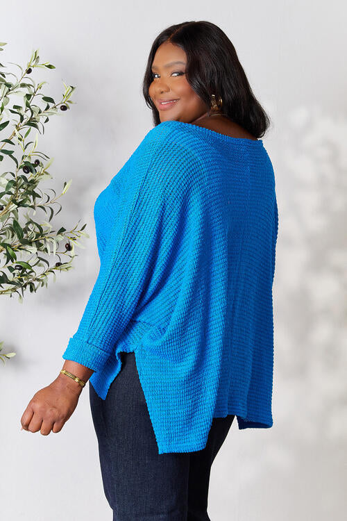 3/4 Sleeve V-Neck Hi-Low Hem Jacquard Sweater