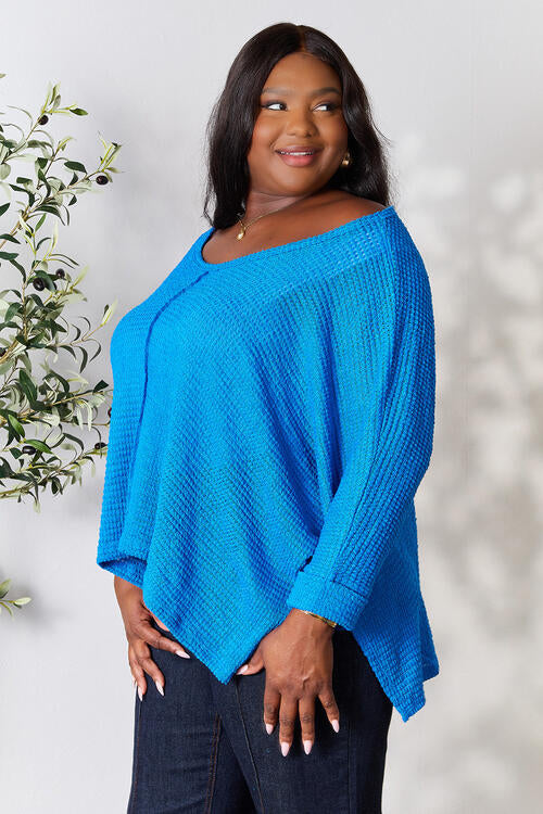 3/4 Sleeve V-Neck Hi-Low Hem Jacquard Sweater