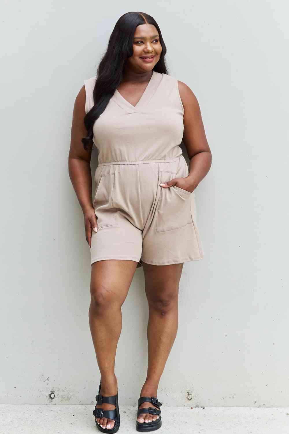 Cotton Sleeveless Romper With Pockets
