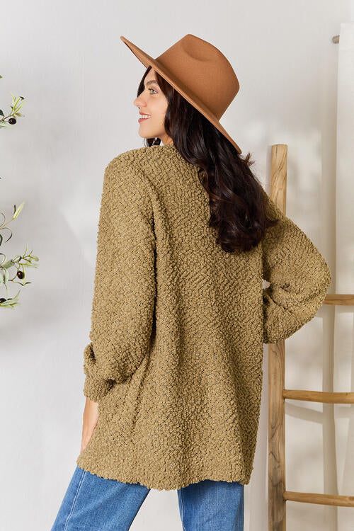 Puff Sleeve Popcorn Cardigan With Pockets