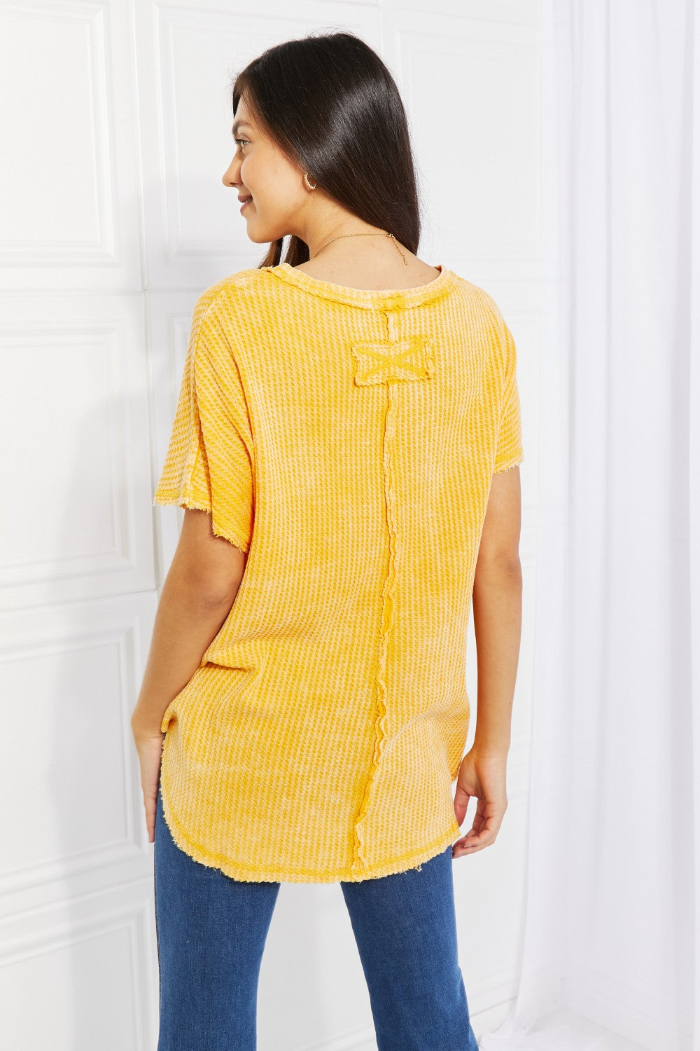 Washed Baby Waffle Short Sleeve Top
