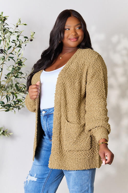 Puff Sleeve Popcorn Cardigan With Pockets