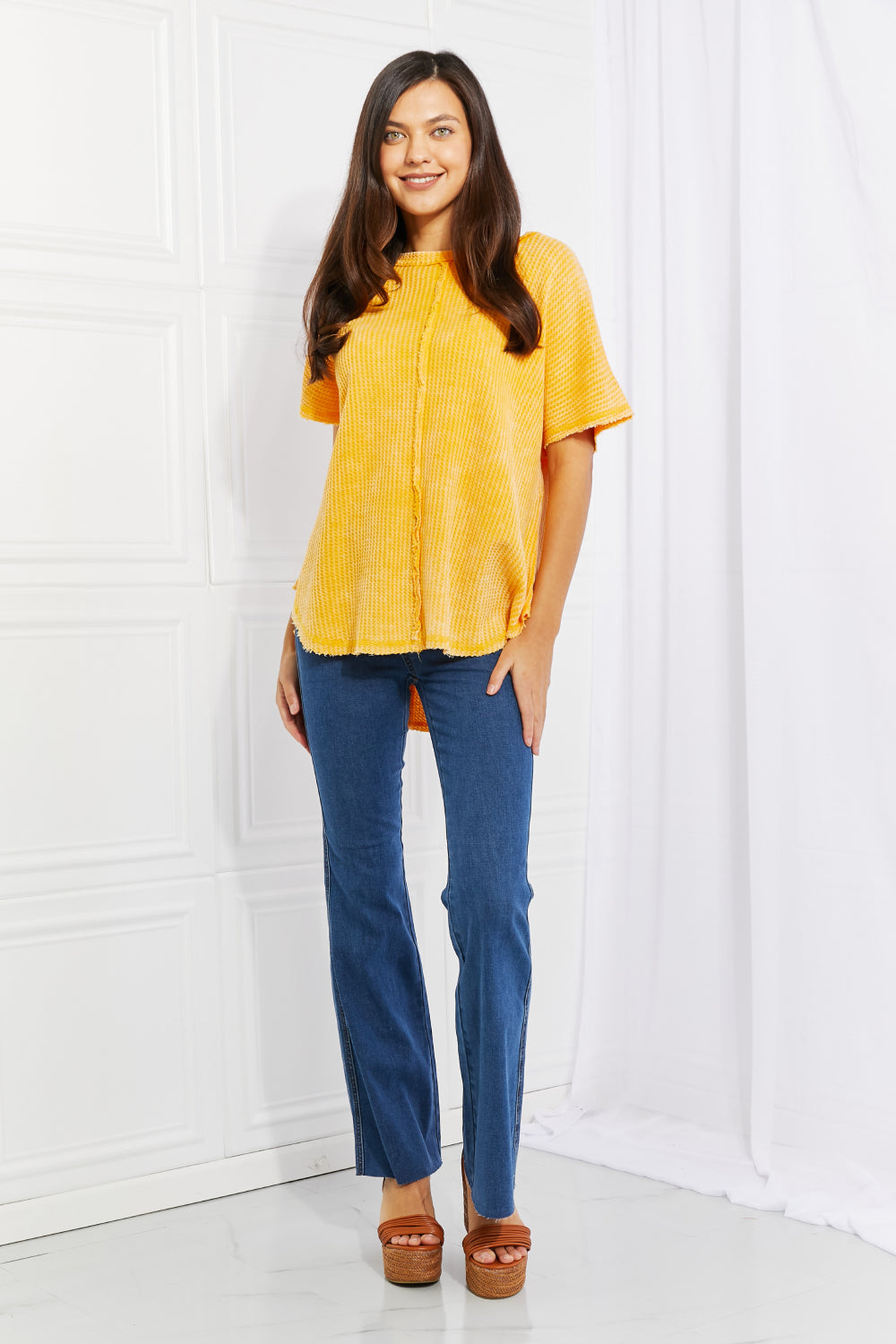 Washed Baby Waffle Short Sleeve Top