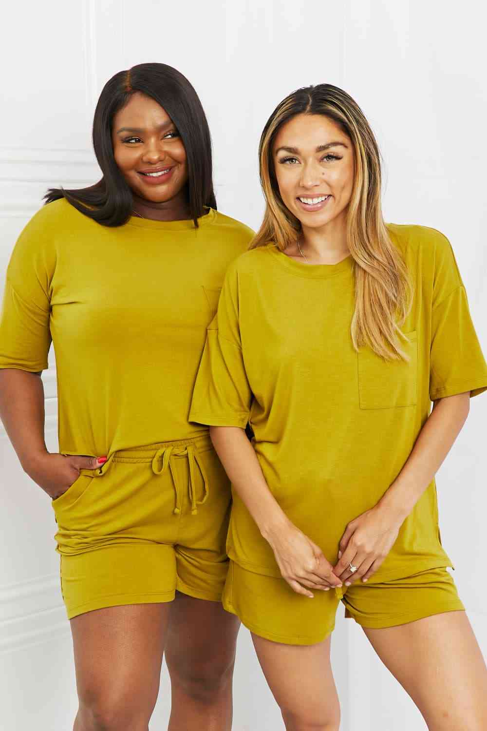 Drop Shoulder Top & Drawstring Waist Shorts Set